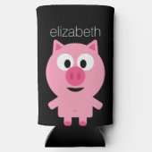 かわいいマンガファームピグ – ピンクと黒 スリム缶クーラー (裏面)