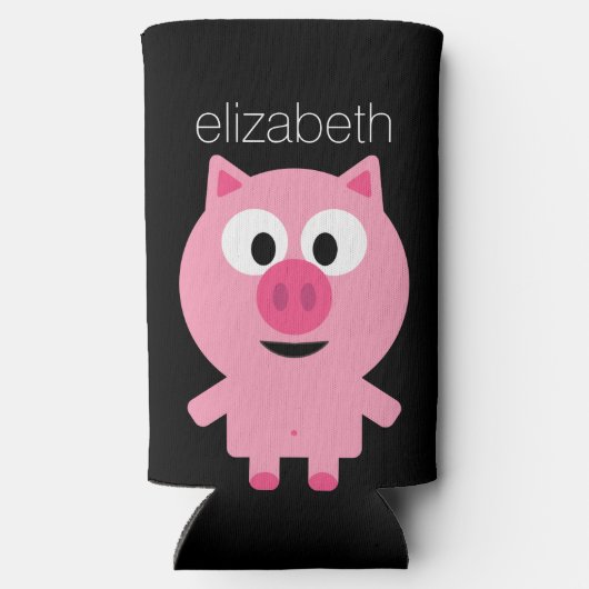 かわいいマンガファームピグ – ピンクと黒 スリム缶クーラー (裏面)