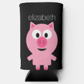 かわいいマンガファームピグ – ピンクと黒 スリム缶クーラー (正面)