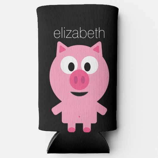 かわいいマンガファームピグ – ピンクと黒 スリム缶クーラー (正面)