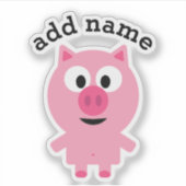 かわいいマンガファームブタと名前をカスタムする シール (正面)