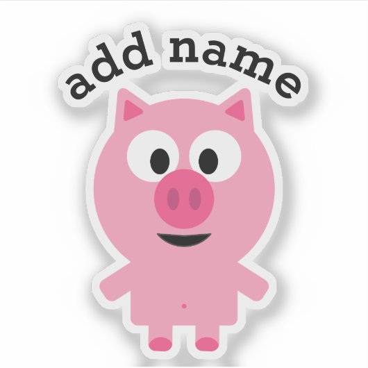 かわいいマンガファームブタと名前をカスタムする シール (正面)