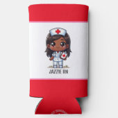 かわいいマンガブラックナースブラウンヘアアンドアイカスタムズ スリム缶クーラー (裏面)