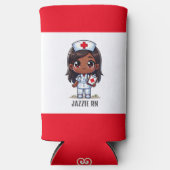 かわいいマンガブラックナースブラウンヘアアンドアイカスタムズ スリム缶クーラー (正面)