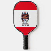 かわいいマンガブラックナースブラウンヘアアンドアイカスタムズ ピックルボールラケット (正面)