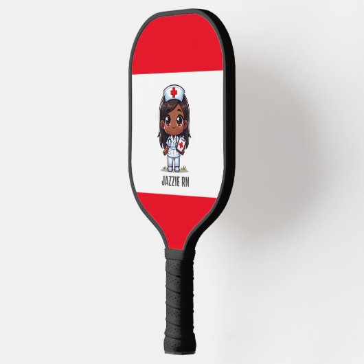 かわいいマンガブラックナースブラウンヘアアンドアイカスタムズ ピックルボールラケット (左)