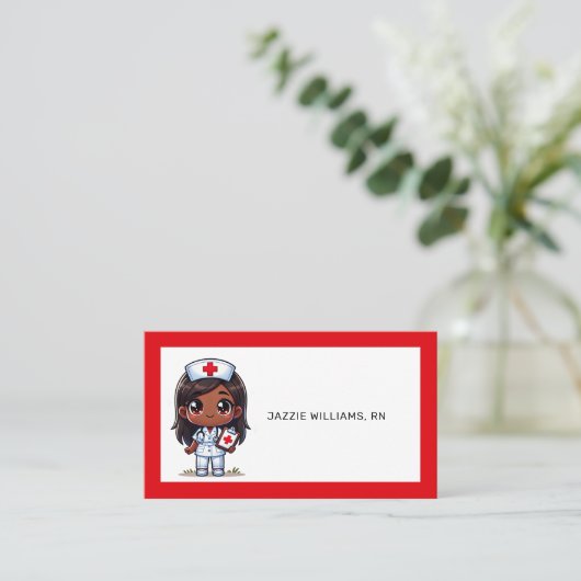 かわいいマンガブラックナースブラウンヘアアンドアイカスタムズ 名刺 (スタンド正面)