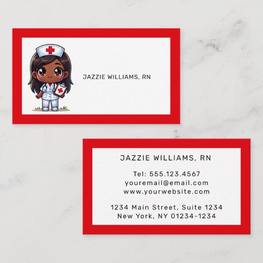 かわいいマンガブラックナースブラウンヘアアンドアイカスタムズ 名刺 (正面/裏面)