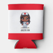 かわいいマンガブラックナースブラウンヘアアンドアイカスタムズ 缶クーラー (正面)