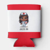 かわいいマンガブラックナースブラウンヘアアンドアイカスタムズ 缶クーラー (裏面)