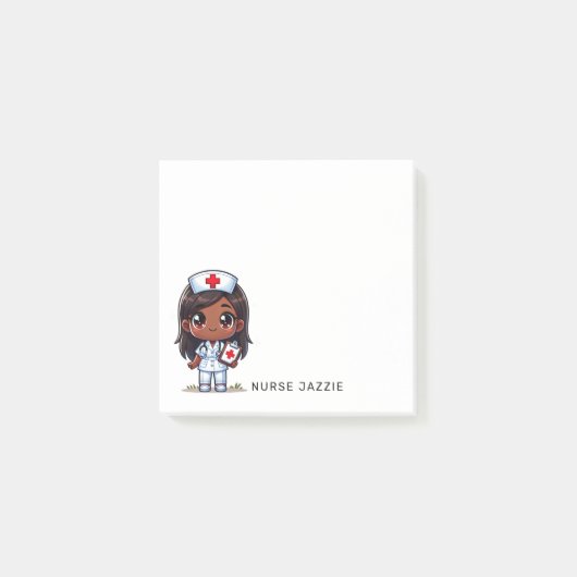 かわいいマンガブラックナースブラウンヘアブラウンアイズ3 x 3 ポストイット (正面)