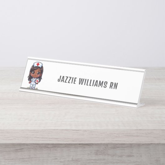 かわいいマンガブラックナース パーソナライズされた デスクネームプレート (正面)