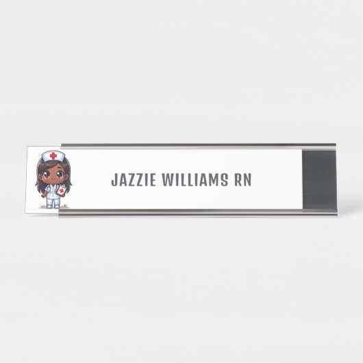 かわいいマンガブラックナース パーソナライズされた デスクネームプレート (正面)