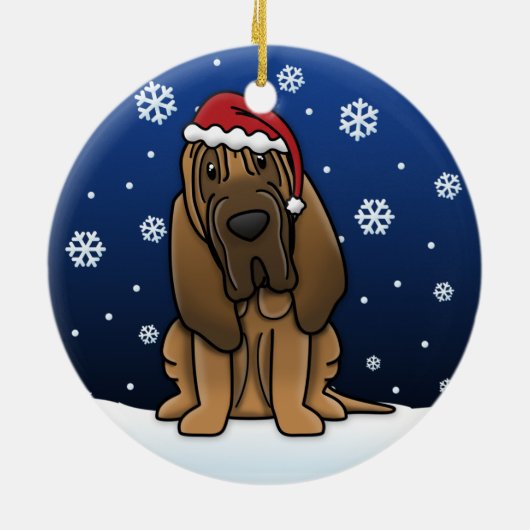 かわいいマンガブラッドハウンドクリスマス セラミックオーナメント (裏面)