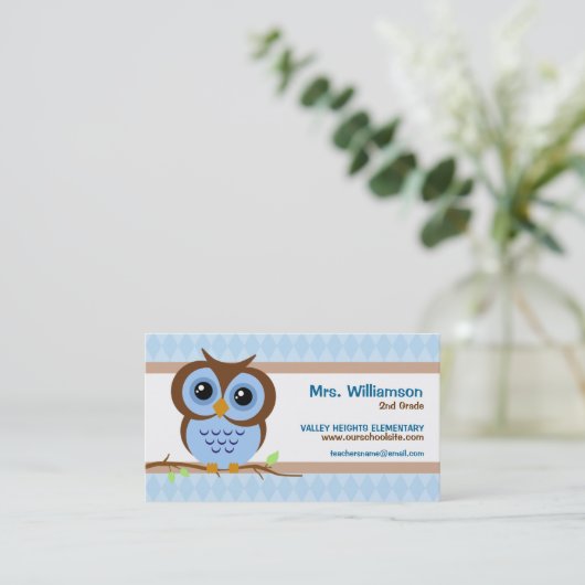 かわいいマンガブルーフクロウ先生連絡 名刺 (スタンド正面)