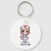 かわいいマンガブロンドナースカリカチュアパーソナライズされた キーホルダー (裏面)