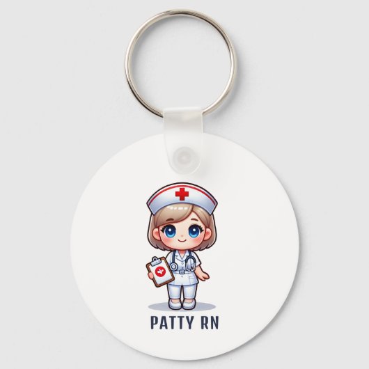かわいいマンガブロンドナースカリカチュアパーソナライズされた キーホルダー (裏面)