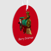 かわいいマンガペンギンとクリスマストレイン オーナメント (正面)