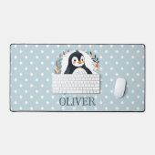 かわいいマンガペンギンと花 デスクマット (キーボード&マウス)