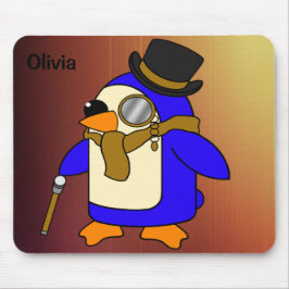 かわいいマンガペンギンなめし革ブラウン マウスパッド