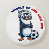 かわいいマンガペンギンのサッカークール選手 ラウンドクッション (裏面)