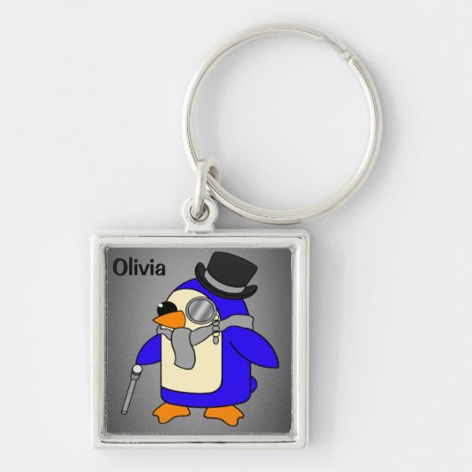 かわいいマンガペンギンのニュートラルグレー キーホルダー (正面)