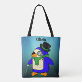 かわいいマンガペンギンのライトグリーン トートバッグ (裏面)