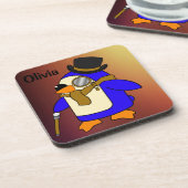 かわいいマンガペンギンのライトレザーブラウン コースター (左側)