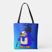 かわいいマンガペンギンの青いシャード トートバッグ (裏面)