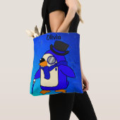 かわいいマンガペンギンの青いシャード トートバッグ (クローズアップ)