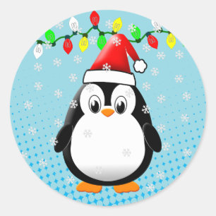 かわいいマンガペンギンサンタハットクリスマスライト ラウンドシール