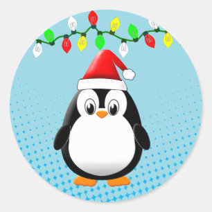 かわいいマンガペンギンサンタハットクリスマスライト ラウンドシール
