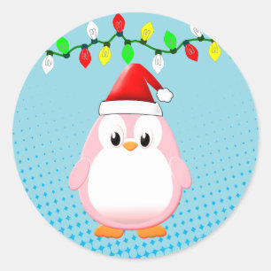 かわいいマンガペンギンサンタハットクリスマスライト ラウンドシール