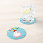かわいいマンガペンギンサンタハットクリスマスライト ラウンドペーパーコースター (インサイチュ)