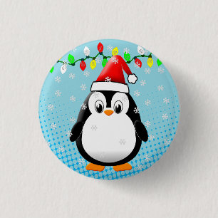 かわいいマンガペンギンサンタハットクリスマスライト 缶バッジ