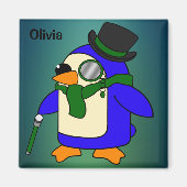 かわいいマンガペンギンティール（緑がかった色）ダークエメラルドグリーン マグネット (正面)