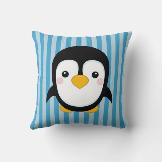 かわいいマンガペンギンデザインブルーストライプペンパターン クッション (裏面)