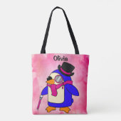 かわいいマンガペンギンピンク トートバッグ (裏面)