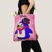 かわいいマンガペンギンピンク トートバッグ (クローズアップ)
