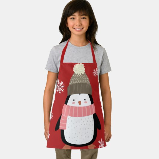かわいいマンガペンギン冬の雪の結晶クリスマス エプロン (インサイチュ)
