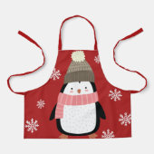 かわいいマンガペンギン冬の雪の結晶クリスマス エプロン (正面)