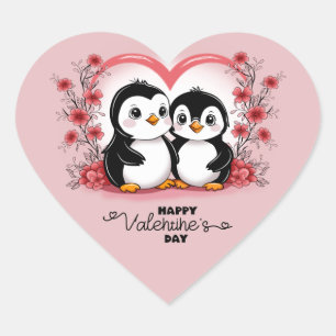かわいいマンガペンギン愛好家ハートバレンタインデー ハートシール