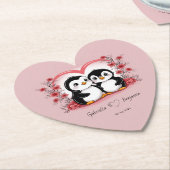 かわいいマンガペンギン愛好家ハートバレンタインデー ペーパーコースター (アングル)