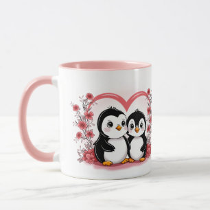 かわいいマンガペンギン愛好家ハートバレンタインデー マグカップ