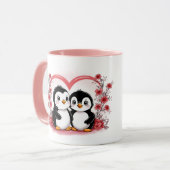 かわいいマンガペンギン愛好家ハートバレンタインデー マグカップ (正面左)