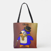 かわいいマンガペンギン茶色 トートバッグ (裏面)