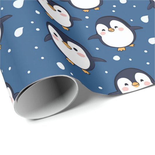 かわいいマンガペンギン顔柄 ラッピングペーパー (ロールコーナー)