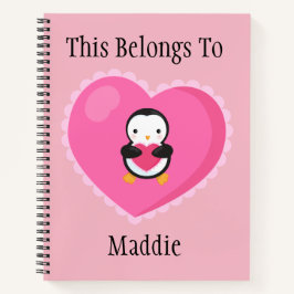 かわいいマンガペンギン(ハート付き) ノートブック