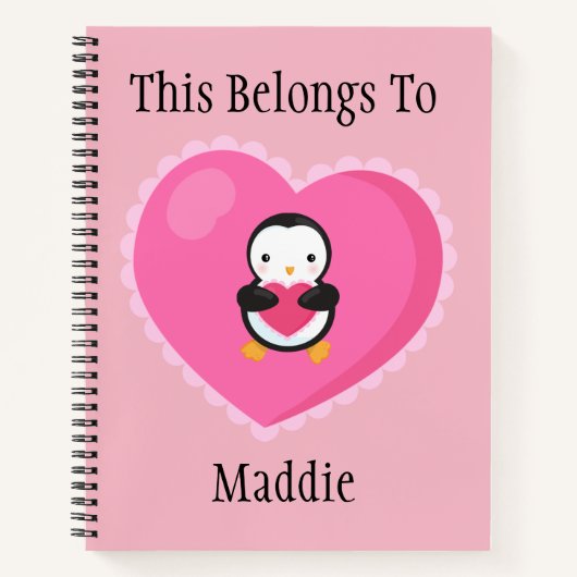 かわいいマンガペンギン(ハート付き) ノートブック (正面)