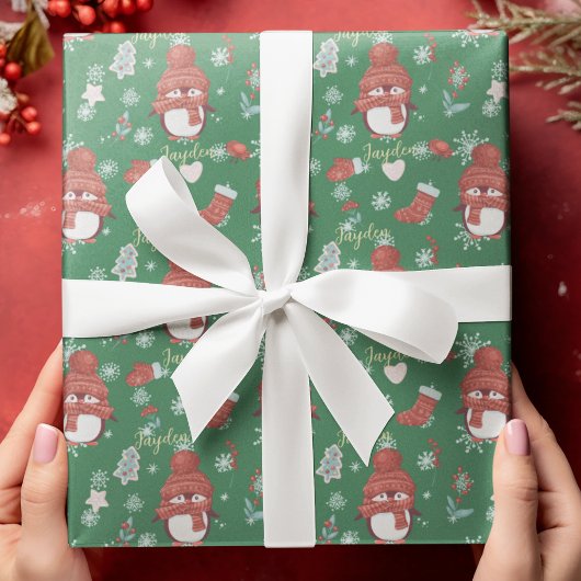 かわいいマンガ動物ペンギンカスタムの包装紙 ラッピングペーパー